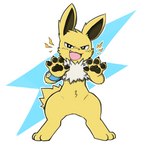 anthro black_pawpads claws featureless_crotch fur male open_mouth open_smile pawpads smile solo yellow_body yellow_fur oob nintendo pokemon jetta_the_jolteon eeveelution generation_1_pokemon jolteon pokemon_(species) hi_res