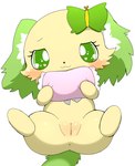 accessory anthro anus female female_anthro fur genitals green_eyes green_hair hair hair_accessory heart_eyes heart_symbol holding_object holding_pillow lying on_back pillow plump_labia presenting presenting_pussy pussy simple_background solo spread_legs spreading white_background yellow_body yellow_fur azuo jewelpet sanrio sega sega_fave peridot_(jewelpet) canid canine canis domestic_dog mammal hi_res