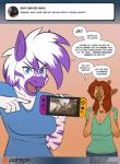 2019 amber_eyes anthro ask_blog blue_eyes breasts brown_hair cleavage clothed clothing conditional_dnp dialogue dialogue_box diamond_(kadath) digital_media_(artwork) duo ear_piercing electronics english_text equid equine female game_console giraffe giraffid hair holding_object kadath looking_at_viewer mammal multicolored_hair nintendo nintendo_switch open_mouth panzer_dragoon patreon patreon_logo piercing profanity puzzle_(kadath) sega speech_bubble talking_to_viewer text two_tone_hair url website_logo zebra