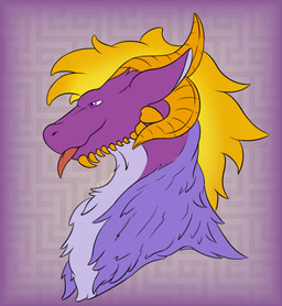 blonde_hair border bovid_horn caprine_horn feral fur hair horn purple_body purple_border purple_scales ram_horn scales solo kinkydream mythology jonsu avian dragon felkin gryphon hybrid mythological_avian mythological_creature mythological_scalie scalie digital_media_(artwork) hi_res
