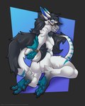 angry claws ear_piercing hi_res king_chulapa kneeling looking_at_viewer looking_back looking_back_at_viewer male muzzle_(object) muzzled pawpads piercing sergal sergaljujube solo tail tail_tuft tuft wrists_tied