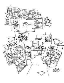 cash_register container crt cup electronics eyewear female glasses gun hair pointy_ears ponytail prick_ears ranged_weapon shelf solo television text weapon gaydottiff aphex_twin bandai_namco kirby_(series) mario_bros nintendo pac-man_(series) playstation playstation_2 sony_corporation sony_interactive_entertainment wii kirby mario pac-man penny_(gaydottiff) domestic_cat felid feline felis mammal 2023 comic english_text monochrome