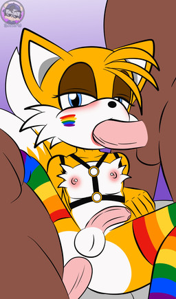 anal anal_penetration anthro balls blue_eyes brown_body brown_fur erection eyeshadow fellatio femboy fur genitals group group_sex half-closed_eyes lgbt_pride lipstick makeup male male/male male_penetrated male_penetrating male_penetrating_male narrowed_eyes nipple_piercing nipples oral oral_penetration penetration penile penis piercing pink_penis sex threesome trio yellow_body yellow_fur sirjzau lgbt_pride_month sega sonic_the_hedgehog_(series) miles_prower canid canine fox mammal unknown_species absurd_res hi_res