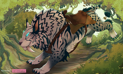 airborne_leaf airborne_object ambiguous_gender claws falling_leaves fangs feral harness leaf mount paws saddle scar solo teeth conditional_dnp nakoo blizzard_entertainment warcraft felid feline mammal pantherine 2020 5:3