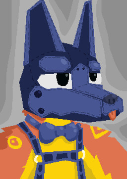 animal_mask anthro bdsm bow_tie fur harness hood male mask orange_body orange_fur petplay pup_mask puppyplay roleplay solo submissive submissive_male tongue tongue_out yellow_body yellow_fur garbage_art fancy_dawg canid canine canis domestic_dog mammal digital_media_(artwork) hi_res pixel_(artwork)
