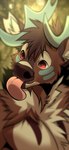 against_surface anthro antlers brown_body brown_fur brown_hair brown_nose fur hair horn licking male on_glass red_eyes solo tongue tongue_out angiewolf west_(westt) deer mammal 2019 digital_media_(artwork)