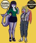 anthro breasts duo female female/female grey_body hair long_hair purple_body purple_eyes text dannoartista cavemanon_studios snoot_game daniela_sanchez lina_(gvh) fish humanoid marine prehistoric_species pterosaur reptile scalie shark absurd_res hi_res spanish_text translated trans_(lore) trans_woman_(lore)