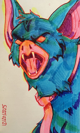 anthro bared_fangs fangs male solo teeth wiprogress dispatch sonar_(dispatch) bat mammal monster werebat werecreature absurd_res hi_res tagme traditional_media_(artwork)