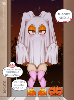 anthro bedding biped blanket blush butt butt_from_the_front candy clothing costume dessert dialogue door doorway female food footwear front_view fruit fur genitals gesture ghost_costume half-closed_eyes halloween_bucket halloween_costume hand_gesture heart_symbol holidays legwear loli long_ears looking_at_viewer narrowed_eyes night orange_body orange_eyes orange_fur outside patreon_logo patreon_username plant pumpkin shoes smile smiling_at_viewer solo speech_bubble standing star stockings text vulva young young_anthro young_female ultama_lokshar halloween patreon sega sonic_the_hedgehog_(series) cream_the_rabbit lagomorph leporid mammal rabbit alternate_version_at_paywall better_version_at_paywall digital_drawing_(artwork) digital_media_(artwork) english_text hi_res signature url
