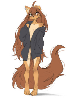4_toes 5_fingers anthro barefoot biped breasts brown_eyes brown_hair brown_tail claws clothed clothed_anthro clothed_female clothing countershade_torso countershading feet female fingers front_view fur hair looking_at_viewer paws simple_background solo standing tail tan_body tan_fur tattoo toe_claws toes tinygaypirate apogee_(tinygaypirate) canid canine canis domestic_dog mammal 2025 3:4 digital_drawing_(artwork) digital_media_(artwork) hi_res