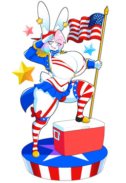5_fingers american_flag american_flag_clothing american_flag_thigh_highs anthro backwards_baseball_cap backwards_hat baseball_cap big_breasts blue_bottomwear blue_clothing blue_eyes blue_hair blue_skirt bottomwear bow_tie breasts bulge chest_tuft cleavage clothed clothing cooler eye_through_hair eyebrow_through_hair eyebrows eyelashes eyelashes_through_hair fingers flag flag_(object) fur furgonomic_baseball_cap furgonomic_hat furgonomic_headwear furgonomics gesture gynomorph hair hat headgear headwear holding_flag holding_object holidays huge_breasts inner_ear_fluff intersex long_ears looking_at_viewer multicolored_eyes multicolored_hair open_mouth open_smile pink_eyes pink_hair red_baseball_cap red_clothing red_thong red_underwear salute scut_tail short_tail simple_background skirt smile solo tail thong topwear translucent translucent_hair tuft two_tone_eyes two_tone_hair underwear united_states_of_america white_background white_body white_clothing white_fur white_topwear theycallhimcake 4th_of_july pb_(theycallhimcake) lagomorph leporid mallkin mammal rabbit 2024 absurd_res digital_drawing_(artwork) digital_media_(artwork) english_description full-length_portrait hi_res portrait busty_boy_(lore) male_(lore)