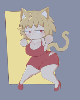 :3 big_breasts blonde_hair breasts cleavage clothed clothed_female clothed_humanoid clothing dress female footwear front_view hair high_heels hip_cutout hipless_clothing inner_ear_fluff light_body light_skin looking_aside mouth_closed narrowed_eyes red_clothing red_dress red_eyes red_footwear red_high_heels shoes solo standing tail thick_thighs tuft white_inner_ear_fluff yellow_tail abyss_creature_(artist) tsukihime type-moon neco-arc animal_humanoid cat_humanoid felid felid_humanoid feline feline_humanoid humanoid mammal mammal_humanoid 2024 4:5 absurd_res digital_drawing_(artwork) digital_media_(artwork) full-length_portrait hi_res portrait