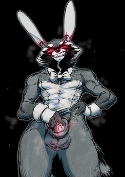 animal_genitalia anthro balls black_background bodily_fluids body_hair bunny_costume clothed clothing costume crossdressing cum cum_in_sheath fingering genital_fluids genitals hand_on_hip looking_at_viewer male pubes red_eyes sheath sheath_fingering sheath_play simple_background smile solo spread_sheath steam teasing teasing_viewer teeth_showing concosive guardians_of_the_galaxy marvel rocket_raccoon mammal procyonid raccoon greyscale hi_res monochrome