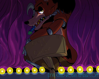 anthro clothed clothed_male clothing curtains glowing glowing_eyes lights looking_at_viewer machine male male_anthro open_mouth out_of_order sharp_teeth side_view sign solo teeth teeth_showing text five_nights_at_freddy's scottgames foxy_(fnaf) animatronic canid canine fox mammal robot 5:4 digital_drawing_(artwork) digital_media_(artwork) english_text shaded simple_shading url