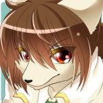 anthro brown_hair fur glistening glistening_hair hair kemono red_eyes simple_background solo white_body white_fur ehime_mikan canid canine canis domestic_dog mammal 1:1