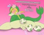 anal_oviposition anthro anus big_egg blush blush_lines bodily_fluids clenched_teeth cum dialogue egg ejaculation erection eyes_closed genital_fluids genitals green_body head_flower humanoid_genitalia humanoid_penis leaking_cum lying male multicolored_body nude nude_anthro nude_male on_front orgasm oviposition penis pink_scarf pokemorph scarf solo spread_legs spreading stretched_anus sweat sweatdrop tail tan_body teeth throbbing throbbing_penis ninjatreecko nintendo pokemon basil_ajagar fan_character generation_5_pokemon pokemon_(species) reptile scalie snake snivy hi_res