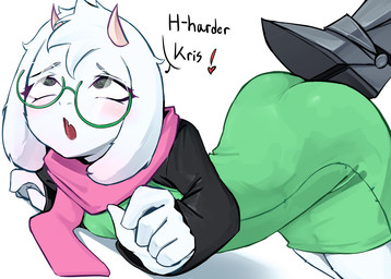 5_fingers ahegao ambiguous_gender anthro bent_over blush butt duo ear_blush eye_roll eyewear feet fingers foot_on_butt glasses horn looking_pleasured scarf simple_background solo_focus speech_bubble stepped_on text white_background nick_noah deltarune undertale_(series) kris_dreemurr ralsei boss_monster_(undertale) darkner 2025 english_text hi_res male_(lore)