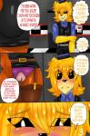 absurd_res animatronic anthro bear blush bow_(feature) bow_tie butt clothing comic discordmelody duo english_text female five_nights_at_freddy's freckles garter_belt garter_straps genitals golden_freddy_(fnaf) hat headgear headwear hi_res jasmine_ivory legwear machine male mammal night_4 pussy robot rodent sciurid scottgames stockings text