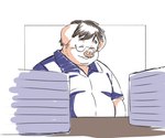 anthro belly big_belly clothing eyes_closed eyewear glasses kemono male overweight overweight_male shirt solo topwear inunoshippo domestic_pig mammal suid suine sus_(pig) 2023 hi_res