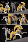 all_fours anthro attack ballbusting cock_and_ball_torture crotch_attack dialogue dominant dominant_female duo female fight flaccid foreskin genital_torture genitals kick male male/female nude on_ground penis text wide_stance alstri bandai_namco digimon digimon_(species) renamon 3d_(artwork) comic digital_media_(artwork) english_text hi_res source_filmmaker_(artwork)