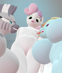 adult_on_young age_difference anthro female female/female genitals group humanoid_genitalia humanoid_vulva licking licking_body tongue trio vulva young valenzrsa friendship_is_magic hasbro my_little_pony rainbow_dash_(mlp) sweetie_belle_(mlp) zecora_(mlp) equid equine horse mammal pony zebra animated hi_res short_playtime sound video