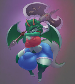 anthro axe big_bulge bulge gynomorph horn huge_bulge huge_thighs hyper hyper_bulge hyper_thighs intersex looking_at_viewer melee_weapon nipple_outline pubes solo tail thick_thighs weapon wide_hips wings splashyu mythology haley_sturmbringer_(character) dragon mythological_creature mythological_scalie scalie absurd_res hi_res