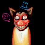 1:1 2010 ambiguous_gender black_background body_horror canid canine canis clothing creepypasta domestic_dog flesh gore grin hat headgear headwear heart_symbol husky looking_at_viewer low_res mammal meme nordic_sled_dog red_eyes simple_background smile smile.dog solo spitz stare teeth unknown_artist