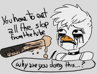 anthro bodily_fluids collar crying feeding_tube foie_gras force_feeding forced makeup male mascara medical_instrument ruined_makeup running_makeup running_mascara scientific_instrument solo tears tube hoka anatid anseriform anserine avian bird goose meme