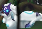 anthro areola big_breasts big_butt blue_body blue_eyes blue_fur breasts butt female fur hair long_hair looking_at_viewer mask plant purple_body purple_fur solo summoners_rift white_body white_fur white_hair wide_hips rusoide league_of_legends riot_games tencent kindred_(lol) lamb_(lol) hi_res