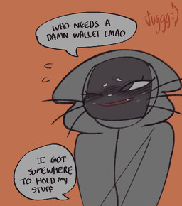 anthro bedroom_eyes big_pupils black_body black_eyes black_fur blush blush_lines bodily_fluids cloak clothing cute_fangs dialogue ears_down embarrassed embarrassed_male eyebrows eyelashes fangs femboy freckles front_view fur grey_cloak grey_clothing grey_hood hood long_whiskers male male_anthro narrowed_eyes one_eye_closed orange_background pivoted_ears pupils seductive simple_background smile solo speech_bubble sweat sweatdrop teeth text whiskers white_eyebrows white_nose white_sclera tuggg domestic_cat felid feline felis mammal 2025 artist_name digital_drawing_(artwork) digital_media_(artwork) english_text low_res