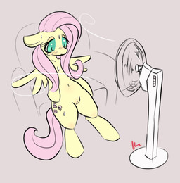 blush bodily_fluids clitoral_hood cutie_mark electric_fan female feral fur furniture genitals hair hooves pink_hair rotary_fan simple_background sitting sofa solo sweat sweatdrop vulva wind wings yellow_body yellow_fur fluorite friendship_is_magic hasbro my_little_pony mythology fluttershy_(mlp) equid equine horse mammal mythological_creature mythological_equine pegasus pony flat_colors hi_res sketch
