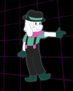 abstract_background anthro blush boots clothed clothing cute_fangs eyewear fangs finger_gun floppy_ears footwear fur gesture glasses gloves hand_gesture handwear hat headgear headwear male overalls pointing scarf shoes solo teeth white_body white_fur kamek_sans deltarune undertale_(series) ralsei bovid caprine darkner goat mammal 4:5 absurd_res hi_res