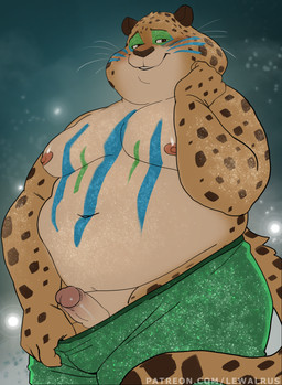 anthro balls bedroom_eyes belly blush bodypaint bottomwear bottomwear_pull circumcised clothed clothing clothing_pull erection flashing_penis fur genitals glans glitter humanoid_genitalia humanoid_penis leopard_spots makeup male male_anthro moobs multicolored_body multicolored_fur narrowed_eyes navel nipples overweight overweight_anthro overweight_male partially_clothed penis pink_glans presenting seductive shorts shorts_only shorts_pull simple_background smile solo sparkles spots tail tan_penis text topless whiskers lewalrus disney patreon zootopia benjamin_clawhauser cheetah felid feline mammal 2025 absurd_res colored digital_drawing_(artwork) digital_media_(artwork) hi_res portrait three-quarter_portrait url