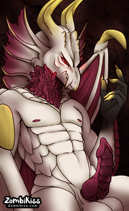 2_horns 5_fingers abs anthro balls black_fingers black_hands burgundy_penis burgundy_wings erection fingers frill_(anatomy) genitals horn knot looking_at_viewer male multicolored_body multicolored_frill navel neck_tuft nipples penis red_frill red_sclera sitting solo text tuft two_tone_fingers two_tone_wings website_url white_balls white_body white_face white_frill white_wings wings yellow_fingers yellow_frill yellow_horn zombikiss capcom monster_hunter mythology dragon elder_dragon malzeno mythological_creature mythological_scalie scalie artist_name hi_res url watermark