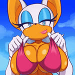 anthro armwear big_breasts bikini bikini_pull bouncing_breasts breasts clothing clothing_pull collarbone elbow_gloves eyeshadow female gloves handwear lipstick looking_at_viewer makeup narrowed_eyes solo swimwear swimwear_pull tan_body two-piece_swimsuit white_clothing white_gloves white_handwear themilkman sega sonic_the_hedgehog_(series) rouge_the_bat bat mammal 1:1 animated no_sound short_playtime webm