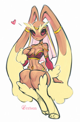 anthro belly_dancer belly_dancer_outfit biped black_nose black_sclera blush breasts brown_body brown_fur claws clothed clothing eastern eyelashes female fur gold_(metal) gold_jewelry handwear harem_outfit heart_symbol jewelry looking_at_viewer multicolored_body multicolored_fur navel navel_piercing piercing pose red_eyes scut_tail short_tail simple_background sitting solo tail text thick_thighs topwear wide_hips yellow_body yellow_fur orriven nintendo pokemon generation_4_pokemon lopunny mammal pokemon_(species) 2026 artist_name colored digital_drawing_(artwork) digital_media_(artwork) english_text full-length_portrait hi_res pinup portrait shaded sketch three-quarter_portrait watermark