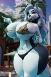 anthro big_breasts bikini breasts clothing ear_piercing ear_ring female hair huge_breasts outside palm_tree piercing plant pupils red_sclera ring_piercing slit_pupils solo swimwear tail thick_thighs tree two-piece_swimsuit white_hair lpyro9 helluva_boss mythology loona_(helluva_boss) canid canid_demon canine demon hellhound mammal mythological_canine mythological_creature 3d_(artwork) digital_media_(artwork) hi_res