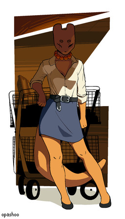 anthro anthrofied beaded_jewelry beaded_necklace beads belt bottomwear clothed clothing collared_shirt dress_shirt ears_back female footwear jewelry looking_at_viewer necklace office_clothing one_eye_closed open_clothing pivoted_ears scar shirt shoes simple_background skirt solo tail topwear pashoo rain_world videocult hunter_(rain_world) slugcat 4:7 hi_res trans_(lore) trans_woman_(lore)