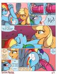 2014 absurd_res anus applejack_(mlp) blue_body blue_feathers blue_fur comic dialogue digital_media_(artwork) dildo double_dildo duo earth_pony english_text equid equine feathered_wings feathers female female/female feral friendship_is_magic fur genitals hair hasbro hi_res horse mammal multicolored_hair my_little_pony mythological_creature mythological_equine mythology pegasus penetration pony pussy rainbow_dash_(mlp) rainbow_hair ratofdrawn sex sex_toy text vaginal wings