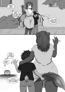 anthro breasts cleavage clothed clothing dress duo female fingering gesture hand_on_shoulder male male/female outside text vaginal vaginal_fingering waving young gogogrey blizzard_entertainment warcraft pacchi ailurid bear canid canine mammal pandaren red_panda english_text hi_res monochrome