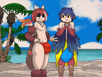 beach big_bulge biped blue_hair bulge burger clothing detailed_bulge duo food hair holding_food holding_object hot_dog huge_bulge hyper hyper_bulge male male/male male_humanoid palm_tree plant red_hair shy speedo swimming_trunks swimwear tree wide_hips wings wings_folded wings_instead_of_hands motosierro european_mythology greek_mythology mythology animal_humanoid arthropod arthropod_humanoid avian avian_humanoid harpy harpy_humanoid human humanoid insect insect_humanoid lepidopteran lepidopteran_humanoid mammal moth moth_humanoid mythological_avian mythological_creature 4:3 hi_res
