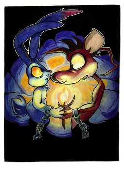 black_background black_nose border bound bound_together brown_body brown_fur brown_hair buckteeth candle chain chained chest_tuft countershade_fur countershade_torso countershading cuff_(restraint) darkness duo eye_contact facing_each_other feral fire fur hair hand_holding long_ears looking_at_another male male/male metal_cuffs pink_nose restraints romantic romantic_ambiance scar scut_tail shackles short_tail side_view simple_background tail teeth toony tuft white_body white_border white_fur wire yellow_sclera 8-bit-britt crystal_dynamics whiplash_(game) redmond_(whiplash) spanx_(whiplash) lagomorph leporid mammal mustelid musteline rabbit true_musteline weasel hi_res traditional_media_(artwork)