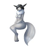 anthro biped black_hair black_inner_ear black_nose breasts brown_eyes butt dipstick_tail featureless_breasts female fur gender_transformation grey_body grey_ears grey_fur hair hands_between_legs legs_together looking_at_viewer markings multicolored_body multicolored_tail nude paws simple_background sitting solo tail tail_markings transformation tuft white_background white_body white_fur white_markings tomek1000 nintendo pokemon kirara_(swack16) eevee generation_1_pokemon mammal pokemon_(species) 2018 colored hi_res portrait three-quarter_portrait