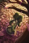 anthro bodily_fluids bracelet female flower green_body green_skin jewelry plant slime solo tears wilted_plant yellow_eyes drxsmokey nintendo pokemon fan_character scheele_(drxsmokey) generation_6_pokemon goodra pokemon_(species) hi_res
