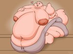 2018 3_toes 4:3 5_fingers anthro areola arm_rolls barefoot batspid2 belly belly_rolls big_areola big_belly big_breasts big_butt big_cheeks biped black_eyebrows bottomwear breasts brown_background butt cel_shading chubby_cheeks claws clothed clothing digital_drawing_(artwork) digital_media_(artwork) double_chin eyebrows eyelashes fat_rolls feet female fingers flabby_arms frill_(anatomy) front_view full-length_portrait glistening glistening_eyes grey_bottomwear grey_clothing grey_shorts head_crest head_frill heart_symbol huge_areola huge_belly huge_breasts huge_hips huge_thighs hyper hyper_hips hyper_thighs inverted_nipples juna_(batspid2) leg_rolls lizard looking_at_viewer love_handles membrane_(anatomy) membranous_frill morbidly_obese morbidly_obese_anthro morbidly_obese_female navel neck_rolls nipples obese obese_anthro obese_female open_mouth overweight overweight_anthro overweight_female pink_body pink_scales pink_tongue portrait puffy_areola purple_eyes question_mark reptile scales scalie shaded shorts signature simple_background sitting solo tail tan_areola thick_thighs three-quarter_view toe_claws toes tongue topless topless_anthro topless_female white_claws wide_hips