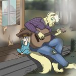 acoustic_guitar age_difference anthro baby blonde_hair bottomwear brown_hair building clothing cowboy cowboy_hat crossed_legs denim denim_bottomwear denim_clothing detailed_background duo flannel floppy_ears forest forest_background fur green_eyes guitar hair hat headgear headwear hooves horn house jeans male musical_instrument nature nature_background onesie outside pants paws plant playing_guitar playing_music plucked_string_instrument porch purple_eyes rustic sitting size_difference smile string_instrument tan_body tan_fur toddler tree unguligrade white_body white_fur window yellow_body yellow_fur young young_anthro zer0rebel4 stanley_(zer0rebel4) bird_dog bovid canid canine canis caprine deer domestic_dog goat golden_retriever great_dane hunting_dog hybrid mammal mastiff mixed_breed molosser new_world_deer retriever white-tailed_deer filth 1:1 absurd_res detailed digital_drawing_(artwork) digital_media_(artwork) hi_res shaded nephew_(lore) uncle_(lore) uncle_and_nephew_(lore)