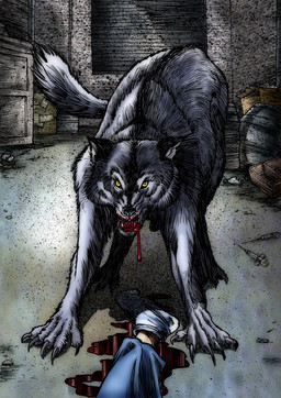 alley ambiguous_gender black_body black_fur blood blood_in_mouth blood_on_face bodily_fluids box claws clothing container crate death duo feral fur looking_at_viewer outside snarling trash yellow_eyes loneanimator mythology wolfen_(whitley_strieber) canid canine mammal mythological_canine mythological_creature werecanid werecanine werecreature werewolf hi_res