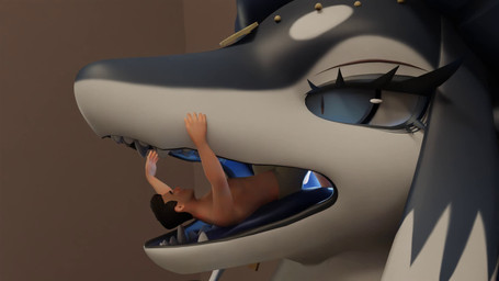 anthro anthro_pred blue_body blue_eyes blue_tongue breasts cleavage_cutout countershading cutout eyebrow_piercing eyelashes facial_piercing feet_first female female_pred hair horn human_prey inside inside_mouth larger_pred long_ears long_hair male male_prey micro micro_prey neck_bulge oral_vore piercing size_difference swallowing teeth thick_eyelashes throat tongue vore white_body white_countershading kajar lehner_(eipon_tarou) human mammal 3d_(artwork) 3d_animation animated blender_(artwork) digital_media_(artwork) hi_res no_sound short_playtime webm