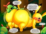 acceptance after_transformation all_fours backsack balls big_butt biped blush butt dialogue embarrassed encouragement face_on_butt feral forest genitals group looking_back male motion_lines nervous onomatopoeia plant praise shaking_butt smile sound_effects species_transformation text thought_bubble transformation tree tepigfan101 nintendo pokemon caterpie generation_1_pokemon pikachu pokemon_(species) absurd_res english_text hi_res