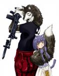 assault_rifle back_to_back bayonet clothed clothing duo female gun knife male male/female ranged_weapon rifle tail tail_hug weapon sao_satoru gate_(series) wolf_(gate) canid canine canis domestic_cat felid feline felis mammal wolf hi_res official_art